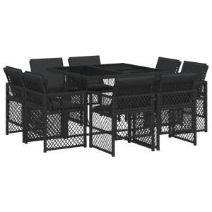 Set de comedor de jardín 9 pzas y cojines ratán sintético negro H