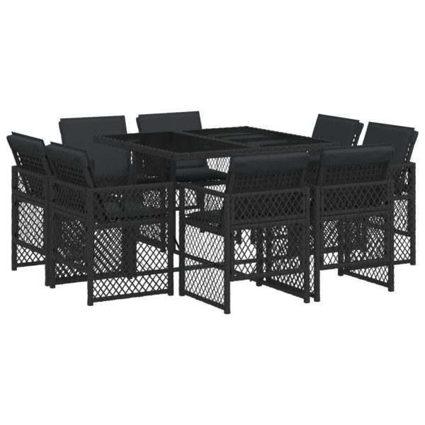 Set de comedor de jardín 9 pzas y cojines ratán sintético negro M 2