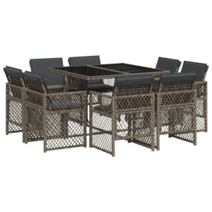 Set comedor jardín 9 pzas y cojines ratán sintético gris H