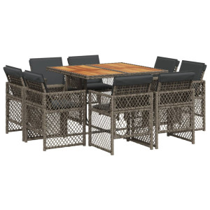Set comedor jardín 9 pzas y cojines ratán sintético gris H