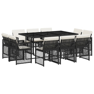 Set de comedor jardín 11 pzas con cojines ratán sintético negro H