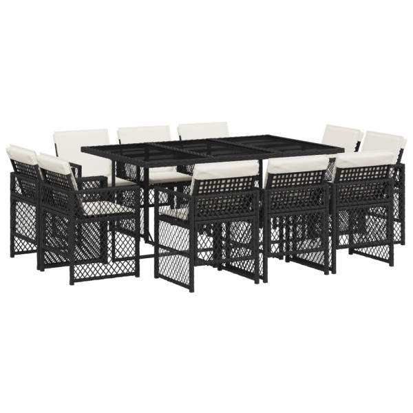 Set de comedor jardín 11 pzas con cojines ratán sintético negro M 2