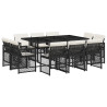 Set de comedor jardín 11 pzas con cojines ratán sintético negro 2