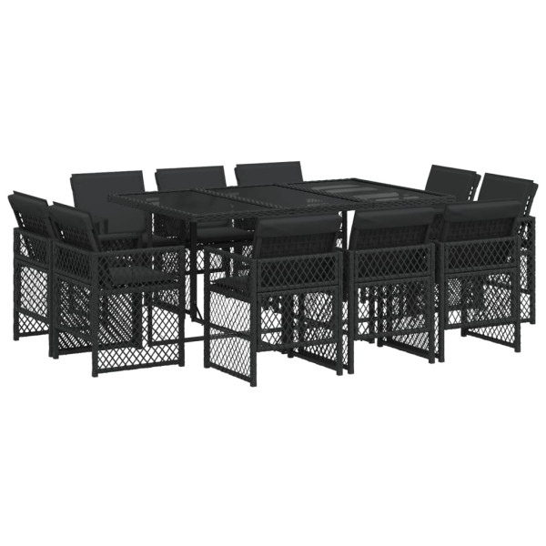 Set de comedor jardín 11 pzas con cojines ratán sintético negro M 2