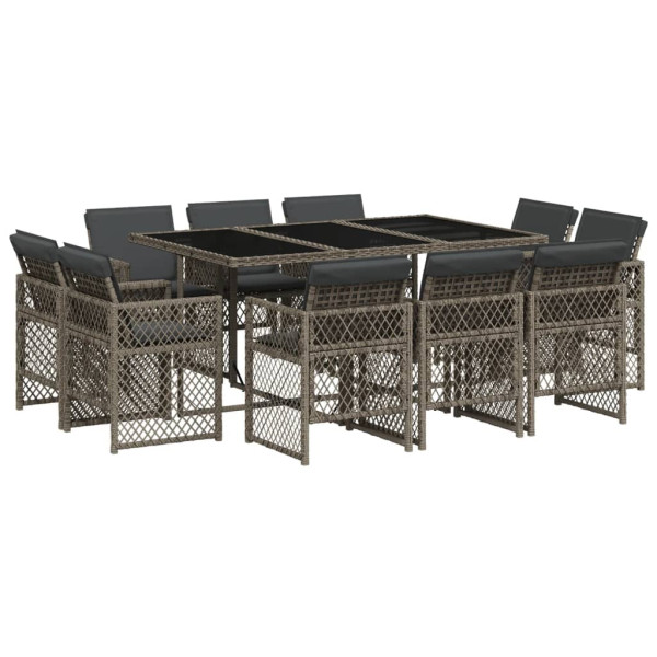 Set de comedor de jardín 11 pzas y cojines ratán sintético gris M 2