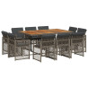 Set de comedor de jardín 11 pzas y cojines ratán sintético gris 2
