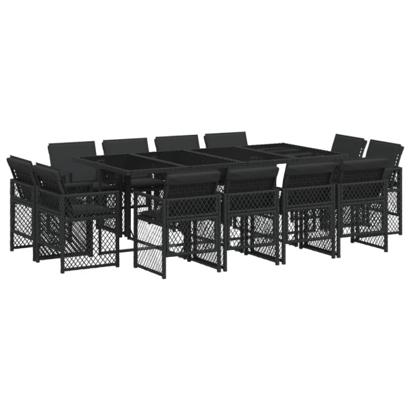 Set comedor de jardín con cojines 13 pzas ratán sintético negro M 2
