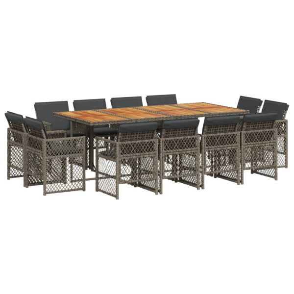 Set comedor de jardín con cojines 13 pzas ratán sintético gris M 2