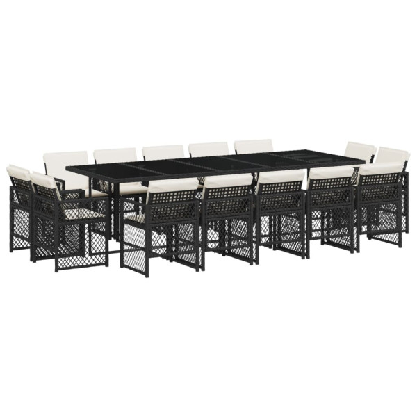 Set comedor de jardín con cojines 15 pzas ratán sintético negro M 2