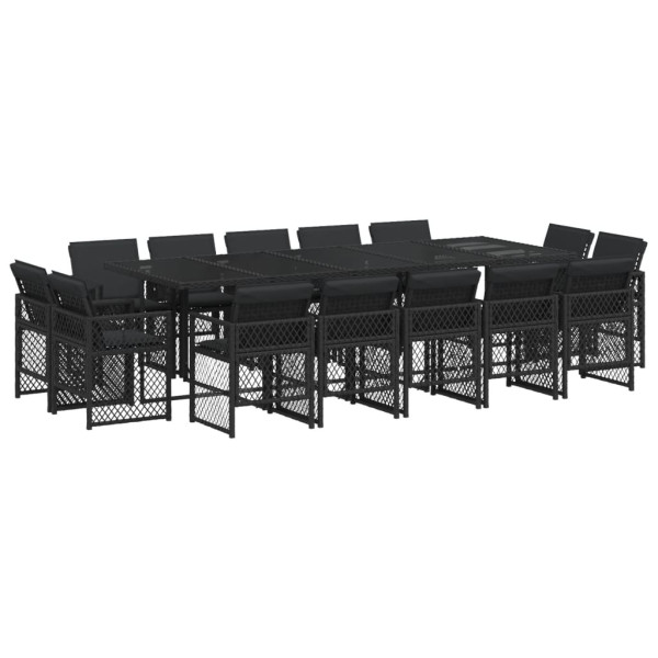 Set comedor de jardín con cojines 15 pzas ratán sintético negro M 2