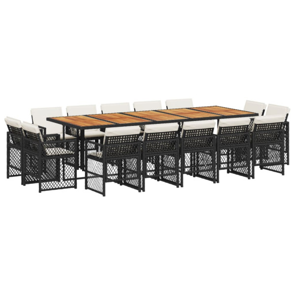 Set comedor de jardín con cojines 15 pzas ratán sintético negro M 2