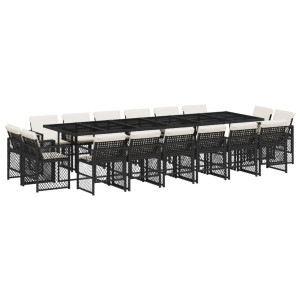 Set de muebles jardín 17 pzas con cojines ratán sintético negro H