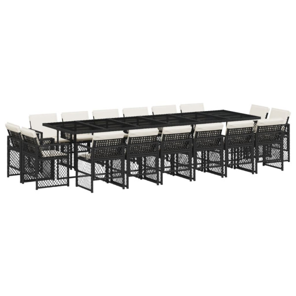 Set de muebles jardín 17 pzas con cojines ratán sintético negro M 2