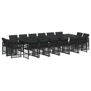 Set de muebles jardín 17 pzas con cojines ratán sintético negro H