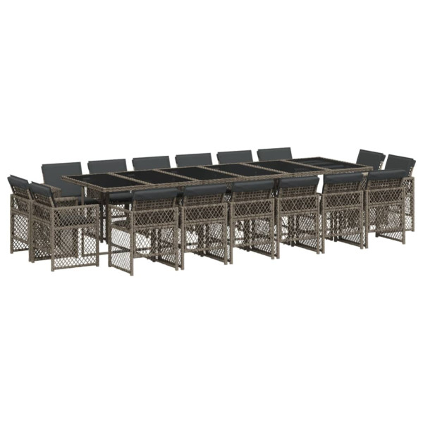 Set comedor de jardín 17 pzas y cojines ratán sintético gris M 2