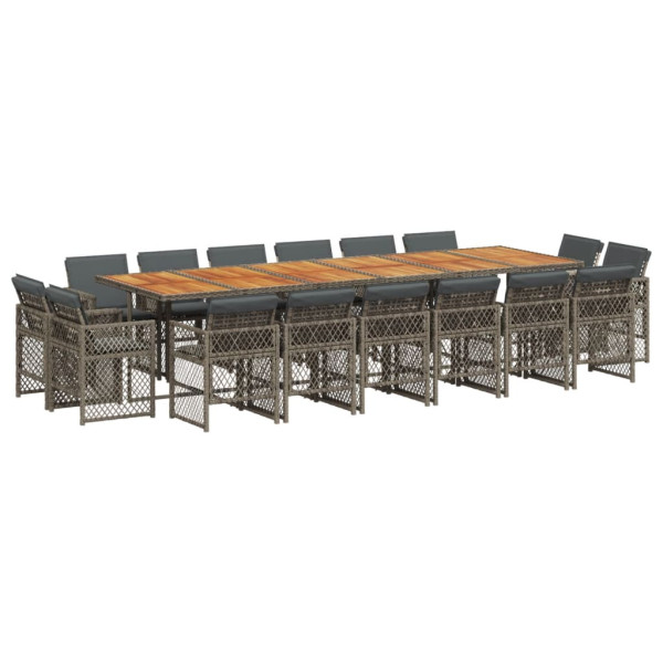 Set comedor de jardín 17 pzas y cojines ratán sintético gris M 2