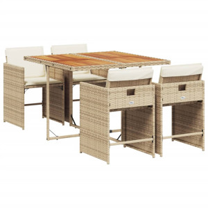 Set comedor de jardín 5 pzas con cojines ratán sintético beige H