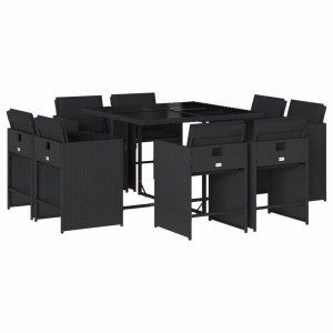 Set de comedor de jardín 9 pzas y cojines ratán sintético negro H