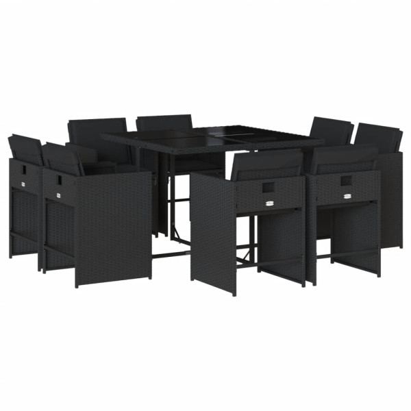 Set de comedor de jardín 9 pzas y cojines ratán sintético negro M 2