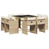 Set comedor de jardín 9 pzas con cojines ratán sintético beige 2