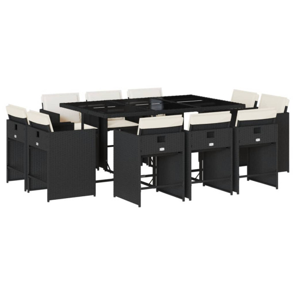 Set de comedor jardín 11 pzas con cojines ratán sintético negro M 2