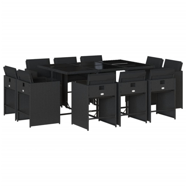 Set de comedor jardín 11 pzas con cojines ratán sintético negro M 2