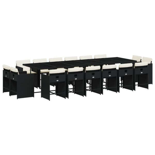 Set de muebles jardín 17 pzas con cojines ratán sintético negro M 2