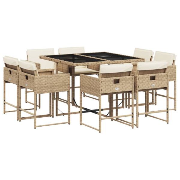 Set comedor de jardín 9 pzas con cojines ratán sintético beige M 2