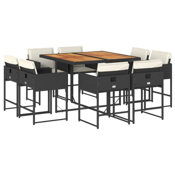 Set de comedor de jardín 9 pzas y cojines ratán sintético negro M 2