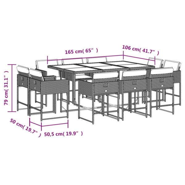 Set de comedor de jardín 11 pzas y cojines ratán sintético gris M 5