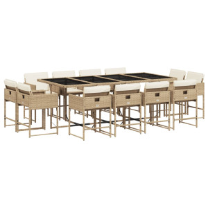Set comedor de jardín con cojines 13 pzas ratán sintético beige H