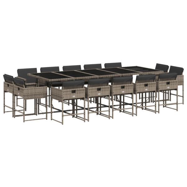 Set comedor de jardín con cojines 15 pzas ratán sintético gris M 2
