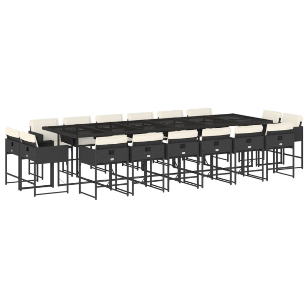 Set de muebles jardín 17 pzas con cojines ratán sintético negro M 2