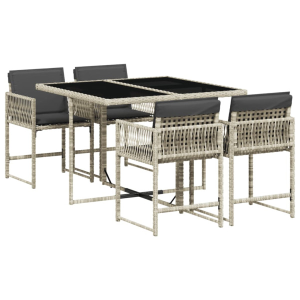 Set comedor de jardín 5 pzas cojines ratán sintético gris claro M 2