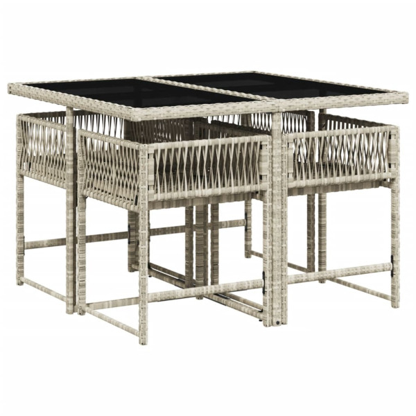Set comedor de jardín 5 pzas cojines ratán sintético gris claro M 3