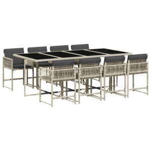 Set comedor de jardín 9 pzas cojines ratán sintético gris claro H