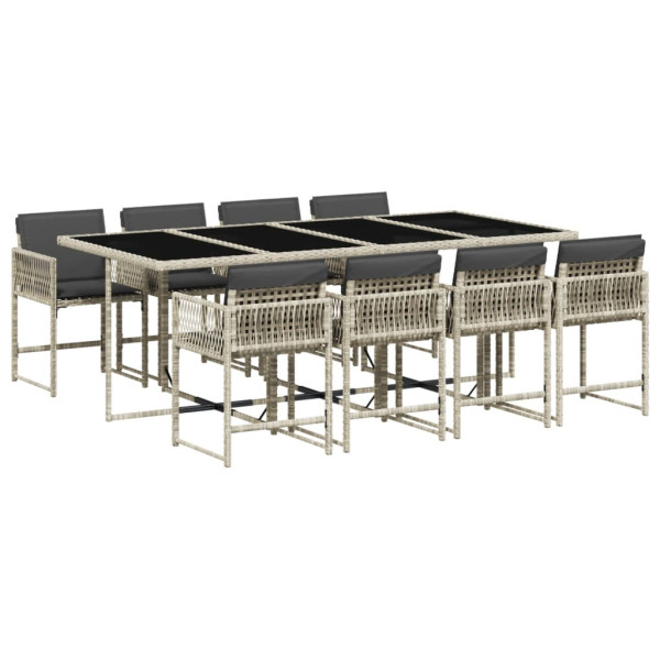 Set comedor de jardín 9 pzas cojines ratán sintético gris claro M 2