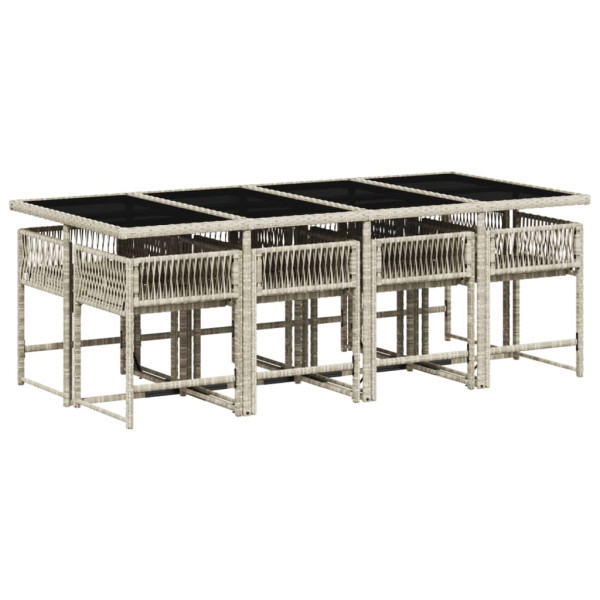 Set comedor de jardín 9 pzas cojines ratán sintético gris claro M 3