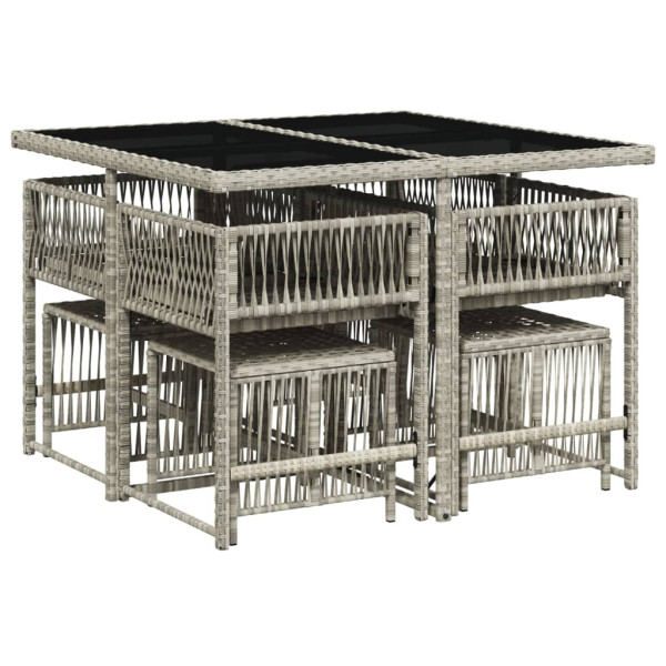 Set comedor de jardín 9 pzas cojines ratán sintético gris claro M 3