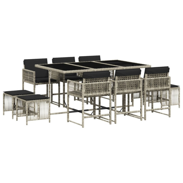 Set de comedor de jardín 11 pzas y cojines ratán sintético gris M 2