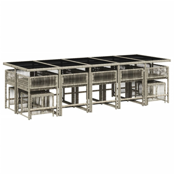 Set comedor jardín y cojines 15 pzas ratán sintético gris claro M 3