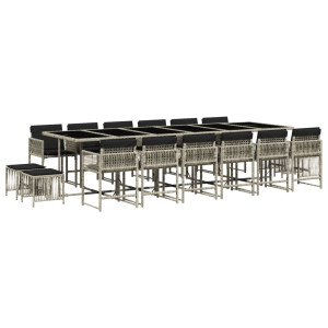 Set comedor jardín y cojines 17 pzas ratán sintético gris claro H