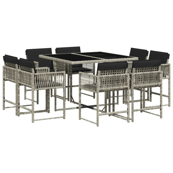 Set comedor de jardín 9 pzas cojines ratán sintético gris claro M 2