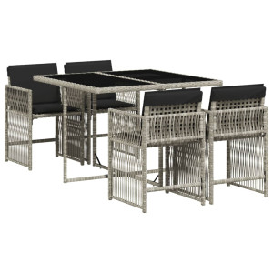 Set comedor de jardín 5 pzas cojines ratán sintético gris claro H