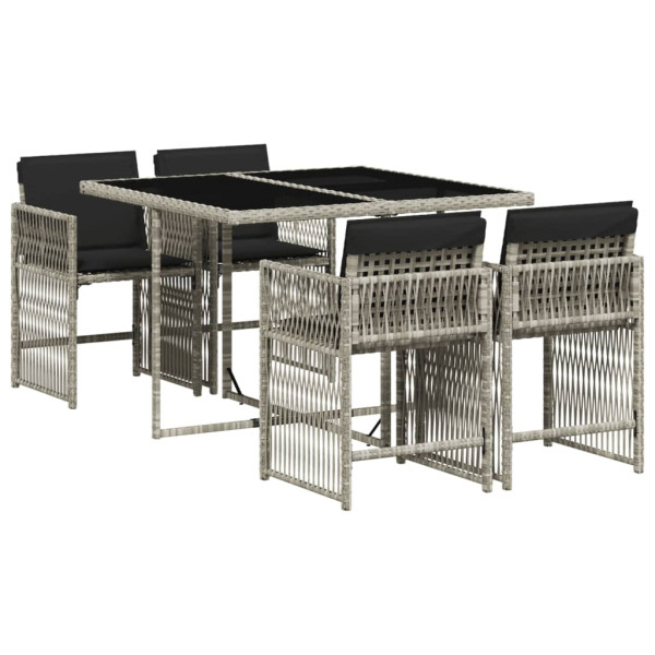 Set comedor de jardín 5 pzas cojines ratán sintético gris claro M 2