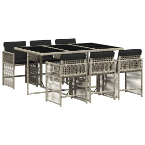 Set comedor jardín 7 pzas y cojines ratán sintético gris claro H