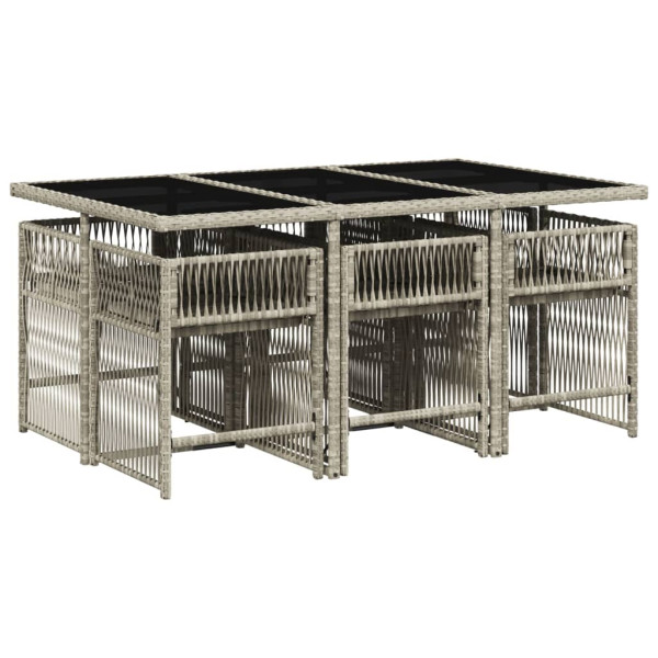 Set comedor jardín 7 pzas y cojines ratán sintético gris claro M 3