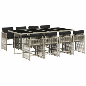 Set comedor de jardín 9 pzas cojines ratán sintético gris claro H