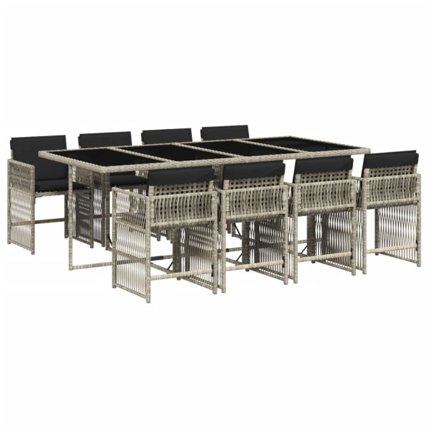 Set comedor de jardín 9 pzas cojines ratán sintético gris claro M 2
