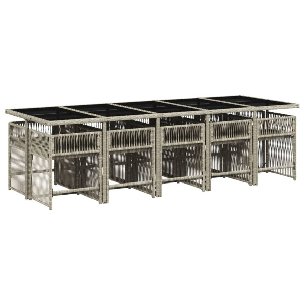 Set de comedor de jardín 11 pzas y cojines ratán sintético gris M 3